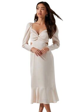 Astr The Label Lainie Cut Out Dress Midi Open Back Puff Sleeve Blush Size L